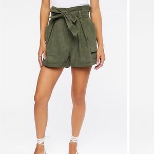 Olive Green corduroy paperbag shorts